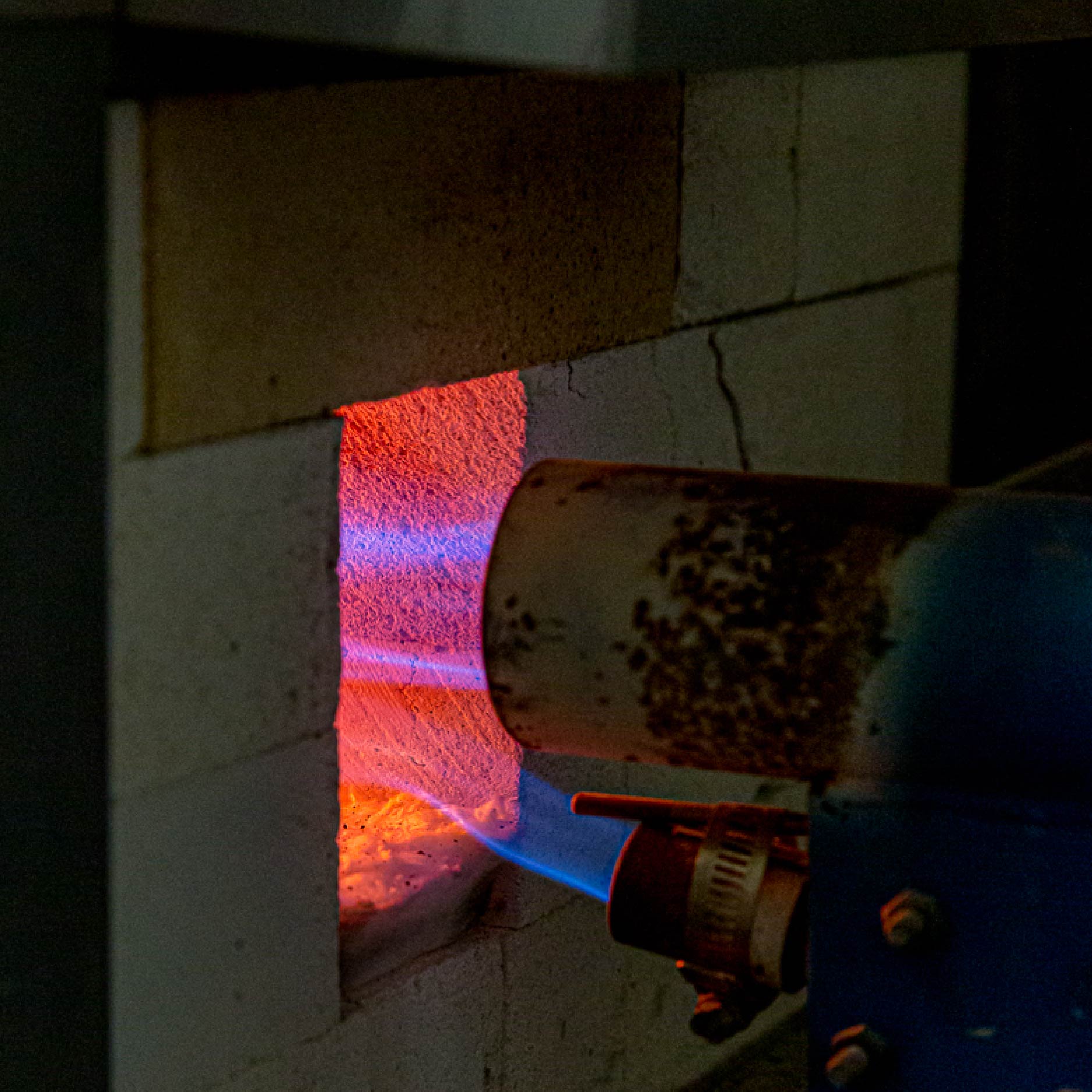 Close up of the gas kiln firing